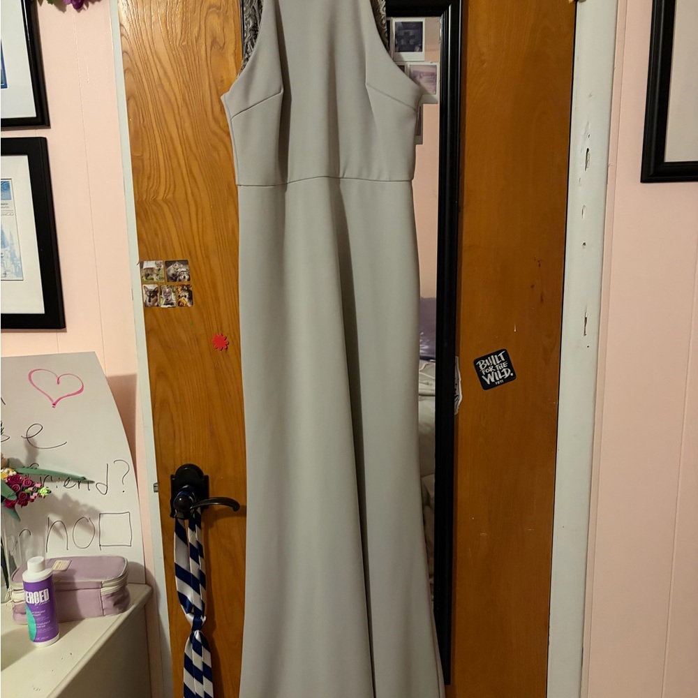 Lulu's Soft Light Gray Lace-Trim Dress
